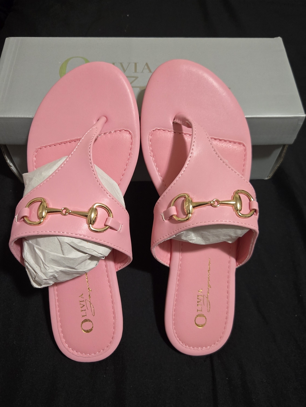 Olivia Jaymes Pink Slide Mules with Gold Bit Accent